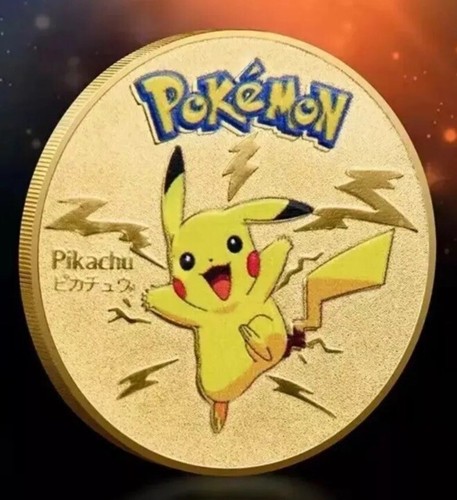 Pokemon Pikachu Gold Metal Colour Coin Christmas Birthday In Protective Case