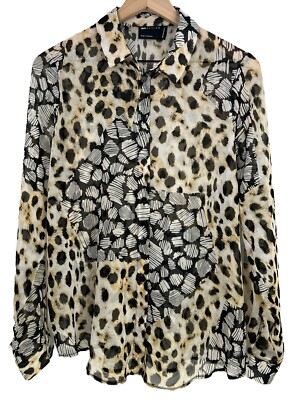 ASOS Size Shirt Women Button Up Blouse Top Animal Long Sleeve