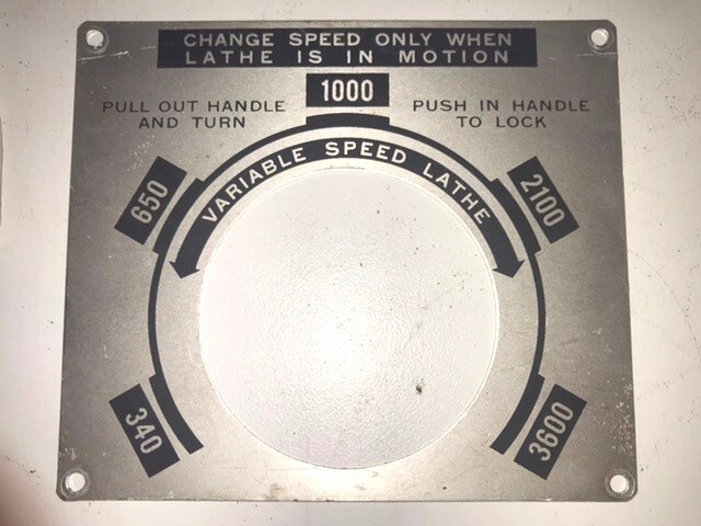 DELTA Rockwell Variable Speed Lathe / Speed Indicating ID Plate with ...