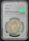 1900-O NGC MS64 CAC Morgan Silver Dollar $1 - Rainbow Toned Obverse