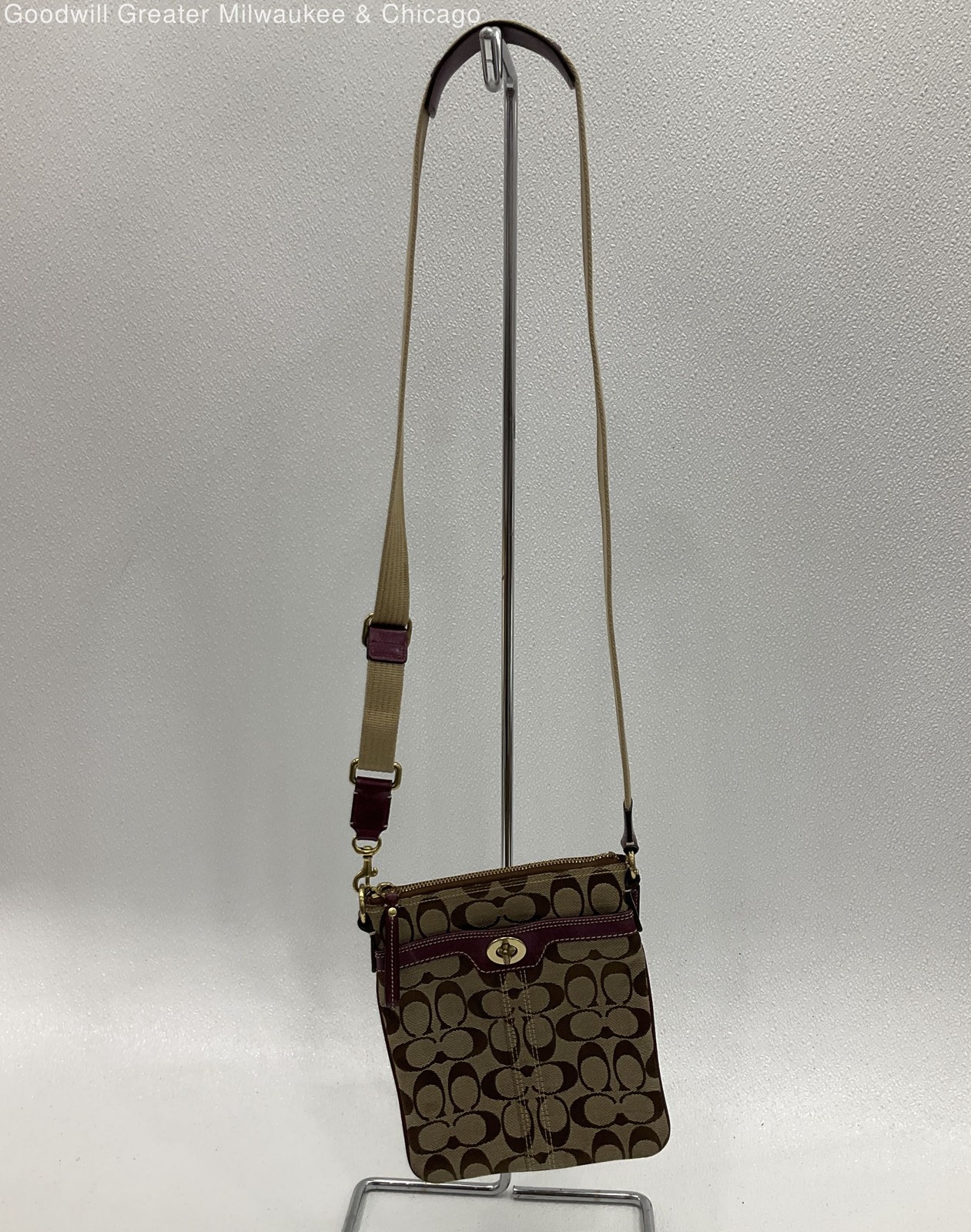 Brown Signature Print Crossbody Bag with Adjustable Strap