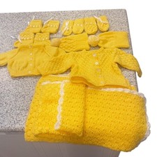Handmade Vintage Baby Layette Set Yellow crochet Knit 14 piece Excellent unused