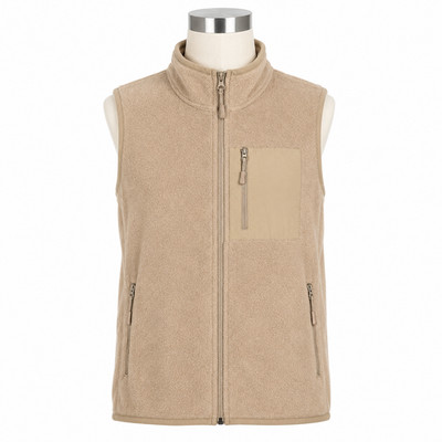 Telluride Clothing Co Fleece Vest Men Medium Tan Full Zip Pockets Mock Neck Soft