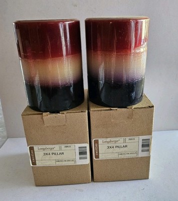 2 2003 Longaberger 3 x 4 Layerd Scented PILLAR CANDLE Lot American Breeze NEW
