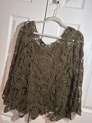 Adiva Women's Lace Top Crochet Bohemian Blouse W/tank Top XL Cottagecore