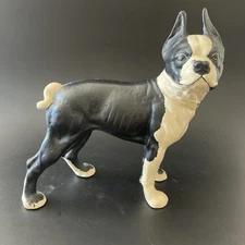 Vintage Antique Boston Terrier Dog Cast Iron Statue Door Stop Figure Sculpture