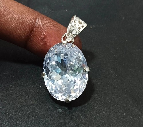 Natural Certified 90.82 Ct Oval White Zircon Pendant 925 Silver Gemstone - Picture 3 of 6