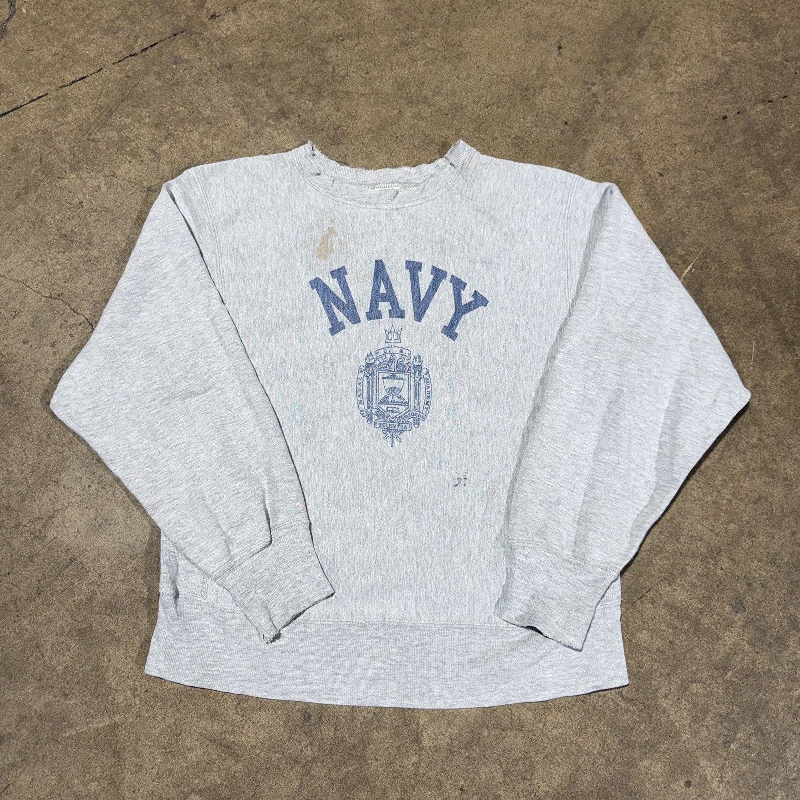 Vintage Champion 1970's Reverse Weave Sweatshirt Medium Gray Mens US Navy Grey