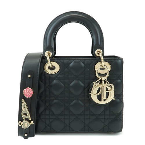 Christian Dior Lady Dior My ABCDior Cannage Lamb Skin 2Way Bag Auth Used F/S