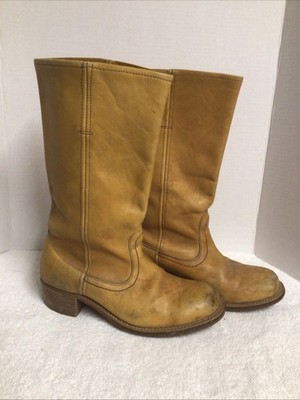 VTG 70 s Thom Mcan Men s 10 / 10.5 Tan Leather Heeled Banana Campus Boots USA