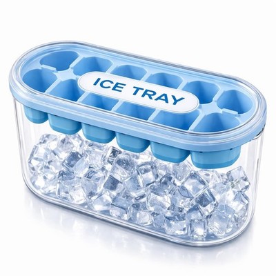 2 in 1 Ice Cube Tray & Storage Bin with Lid,Stackable Ice Maker Container 12Cube