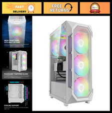 White ATX Mid Tower Gaming PC Case, Tempered Glass, 4 ARGB Fans, 360mm AIO Suppo
