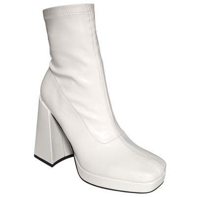 Wild Pair Women Beautee Block Heel Platform Booties Size US 7.5M White Patent