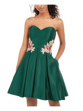 BLONDIE Womens Green Floral Sweetheart Neckline Full-Length Party Dress 3