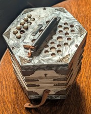 Antique Scholer Concertina Accordion Squeeze Box Germany -Silver Mother of Pearl
