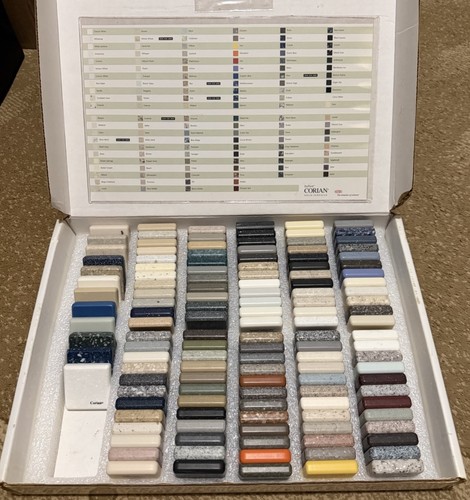 Lot of 132 DuPont Colors Of Corian Samples With Display Box, Size 2” X 2”