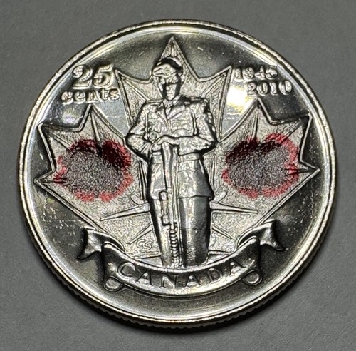 2010 Canadian 25 Cent BU Colorized Poppy Quarter WWII 65TH Anniversary. Beauty!
