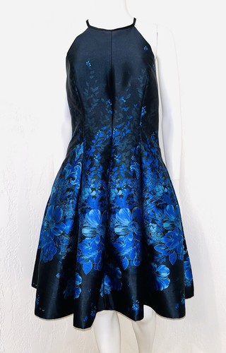 Carmen Marc Valvo Infusion Blue Floral Jacquard Cocktail Skater Dress Sz 10 EUC - Picture 1 of 21