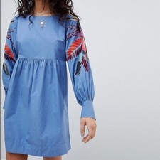 Free people mini obsessions embroidered long sleeve dress womens size S