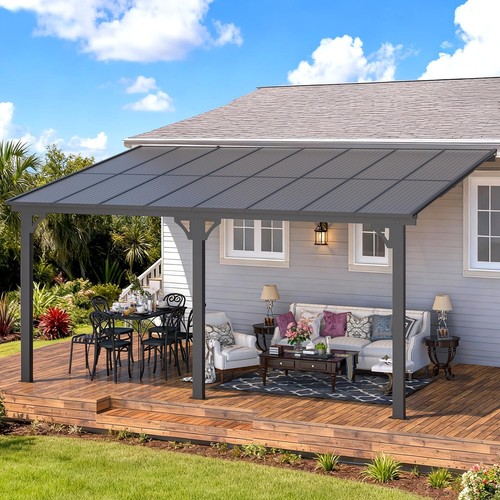 Outdoor Adjustable Height Gazebo for Patio, Large Metal Wall-Mounted Pergolas - Picture 33 of 35