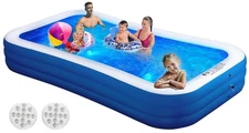 Inflatable Swimming Pool with Pool Lights, 130" x 72" x 22" Full-Sized Large ...
