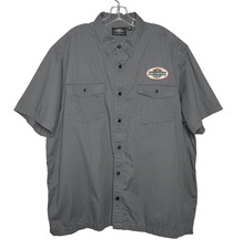 Harley Davidson Cursive Font Embroidered Mechanics Shirt Mens 2XL Gray Button Up