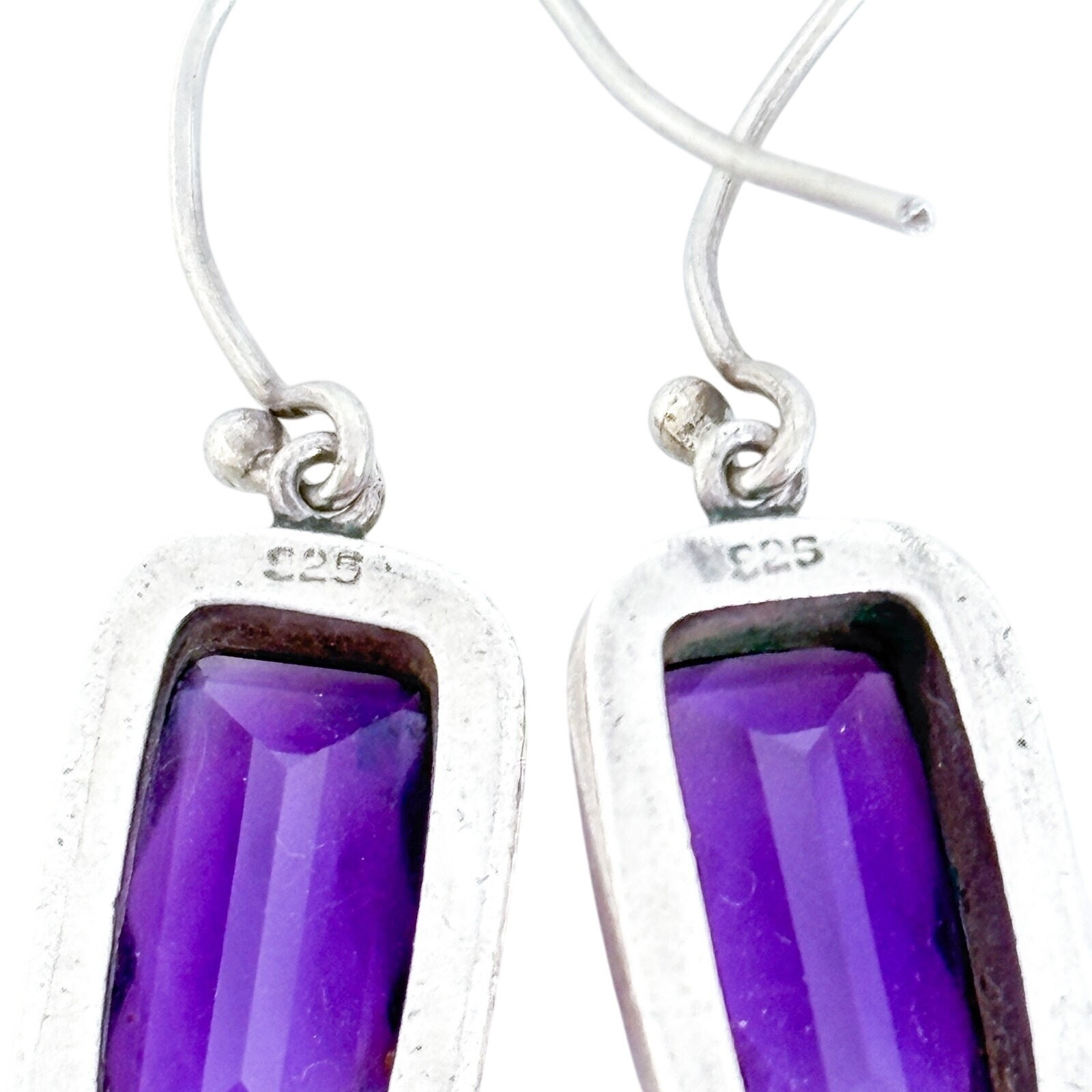 Faceted Rectangular Amethyst Dangle Earrings | Vi… - image 5