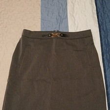 Gray Twill Pencil Skirt Knee Length Buckle Accent Polyester Women's Workwear