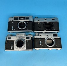 4 x Vintage Soviet Rangefinder Film Camera Bodies, Kiev, Fed, Zorki - Spares