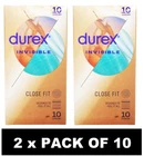 20 x DUREX CONDOMS INVISIBLE CLOSE FIT DESIGNED TO FEEL IT ALL NEW (2 x PK10)