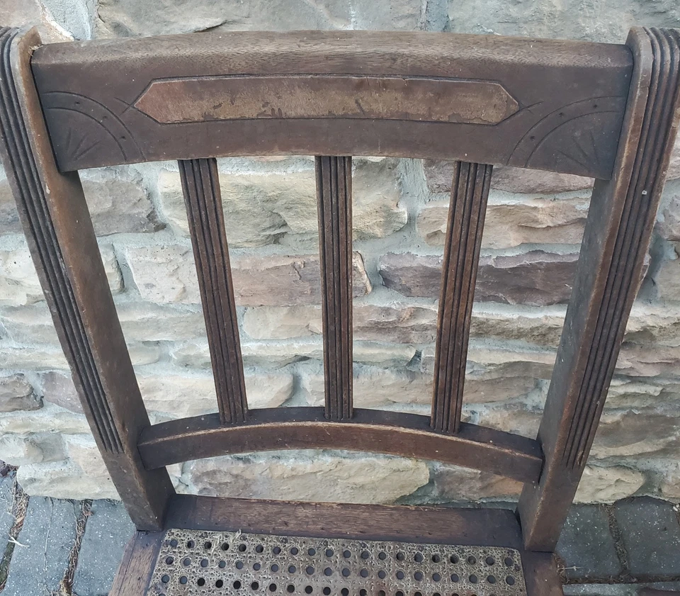 Antigua silla de roble Arts & Crafts Mission con asiento tejido de metal difícil de encontrar Foto 3 de 4