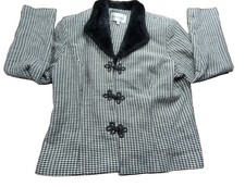 Vintage DANNY NICOLE Houndstooth Blazer w/ Faux Fur Collar Sz16 Free Shipping