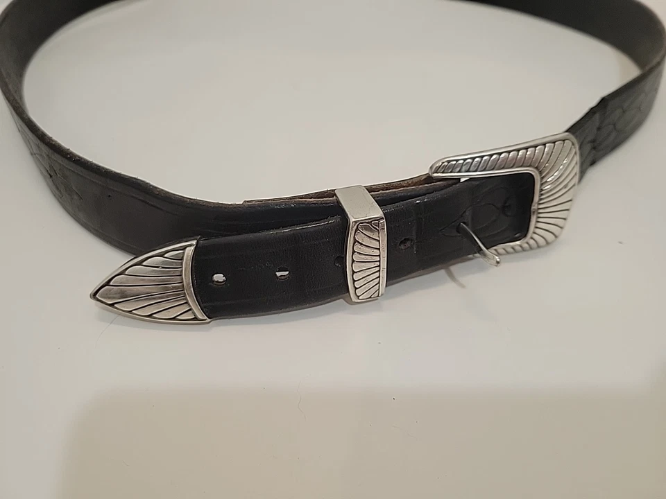 Cinturón Vaquera De Colección Cuero Hecho a Mano con Hebilla Plateada. Hecho en Toscana AZ Foto 4 de 4