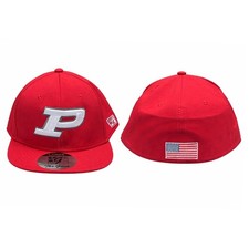 The Game Hat Mens Large Red Purdue Boilermakers A-Flex Fitted Flat Brim Cap NCAA