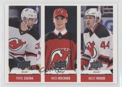 2017-18 Upper Deck Team Triples Miles Wood Nico Hischier Pavel Zacha #TT-NJD 7o1