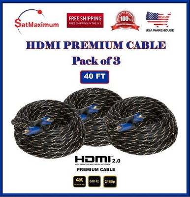3-Pack - 40FT HDMI 4K Premium Braided Cable 60Hz 1080P HDTV 3D Xbox PS5 Cord