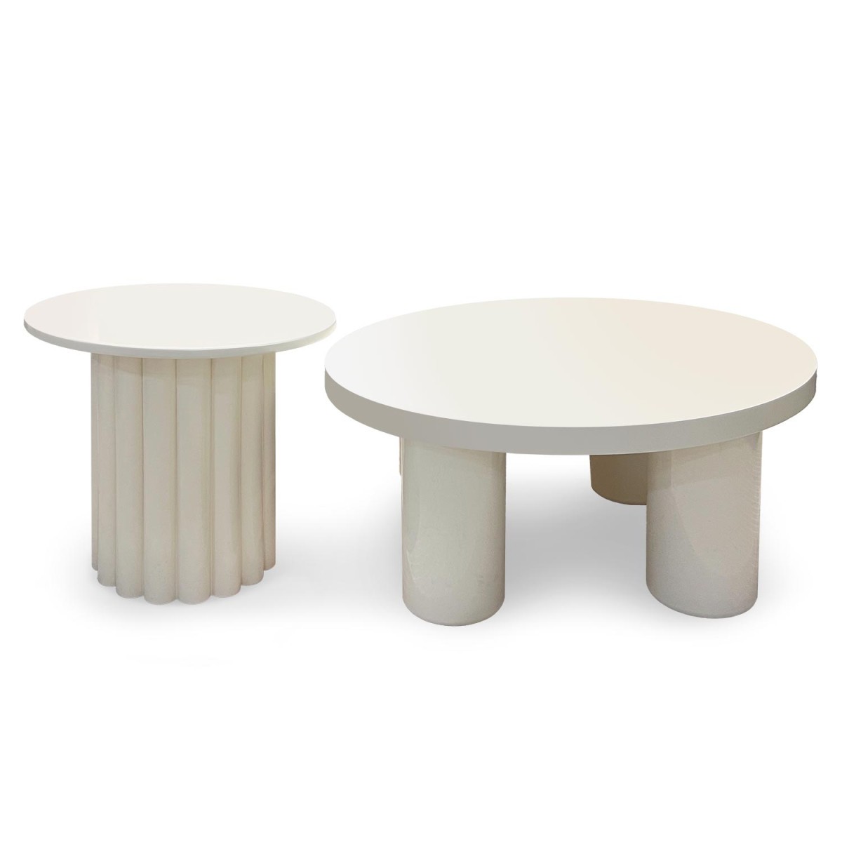 Table basse ronde 80cm Ericka crème créez un coin salon cosy avec ce lot de 2 tables gigognes