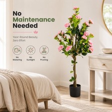 Image of Artificial Pink Rose Tree with Twisted Natural Trunk, Potted Faux Rose Topiary