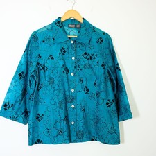 Additions by Chico's Jacket blazer Blue 2 Large Floral Button down Linen blend