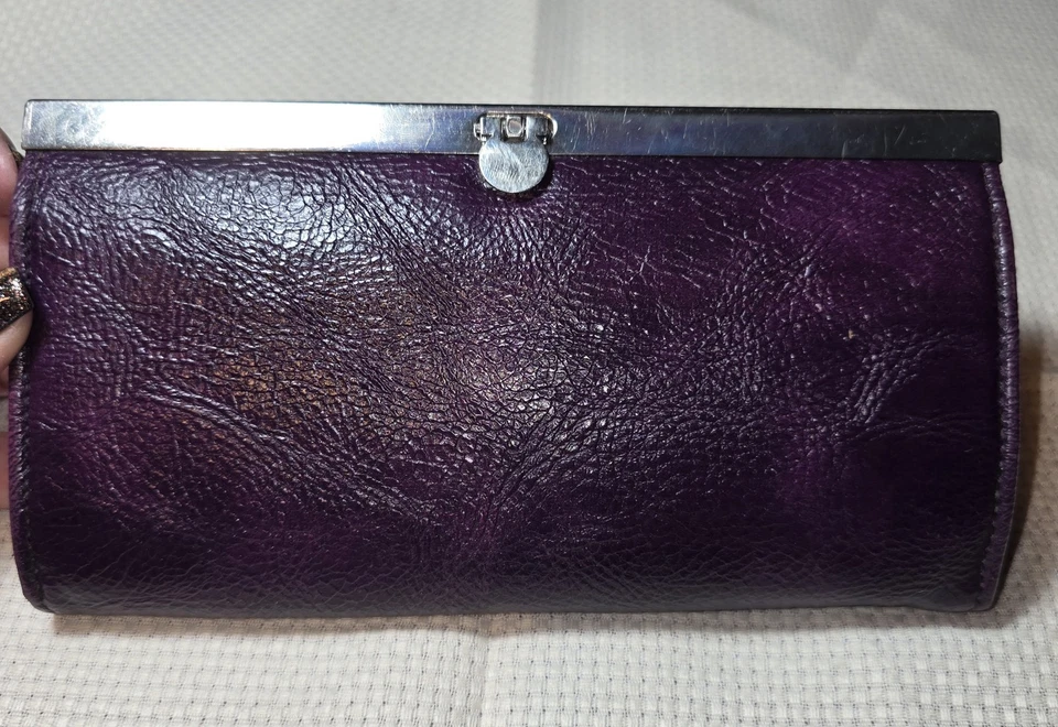 Bolso sin asas billetera vintage ciruela/berenjena púrpura doble marco cierre pestillo Foto 2 de 4