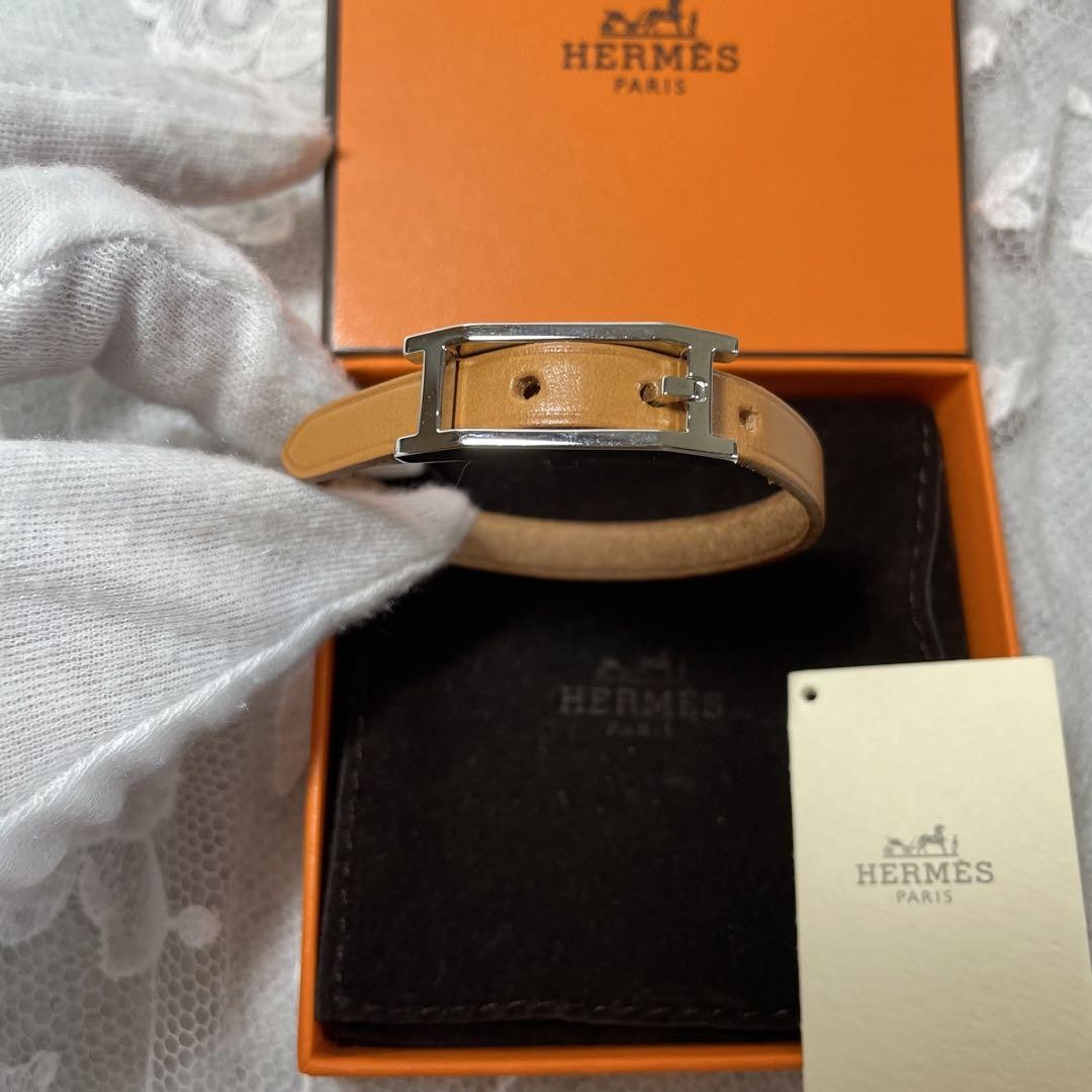 Hermes Api 3 Bracelet Beige Leather Accessory Excellent Used No Box