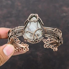 Rainbow Moonstone Wire Wrapped Adjustable Cuff Handcrafted Copper Unique Gift