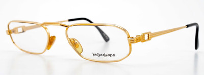 YVES SAINT LAURENT Vintage Eyeglasses Mod SITHON Mens Gold Slim Hexagon + Case