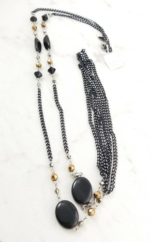 Lia sophia Long Black Diamond Cut Chain Swank Necklace 44" - Picture 6 of 8