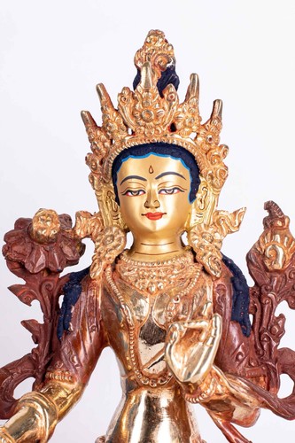 6-Inch 'Green Tara' Statue: Gold-Plated Face & Intricately Crafted Metal Body - Picture 3 of 7