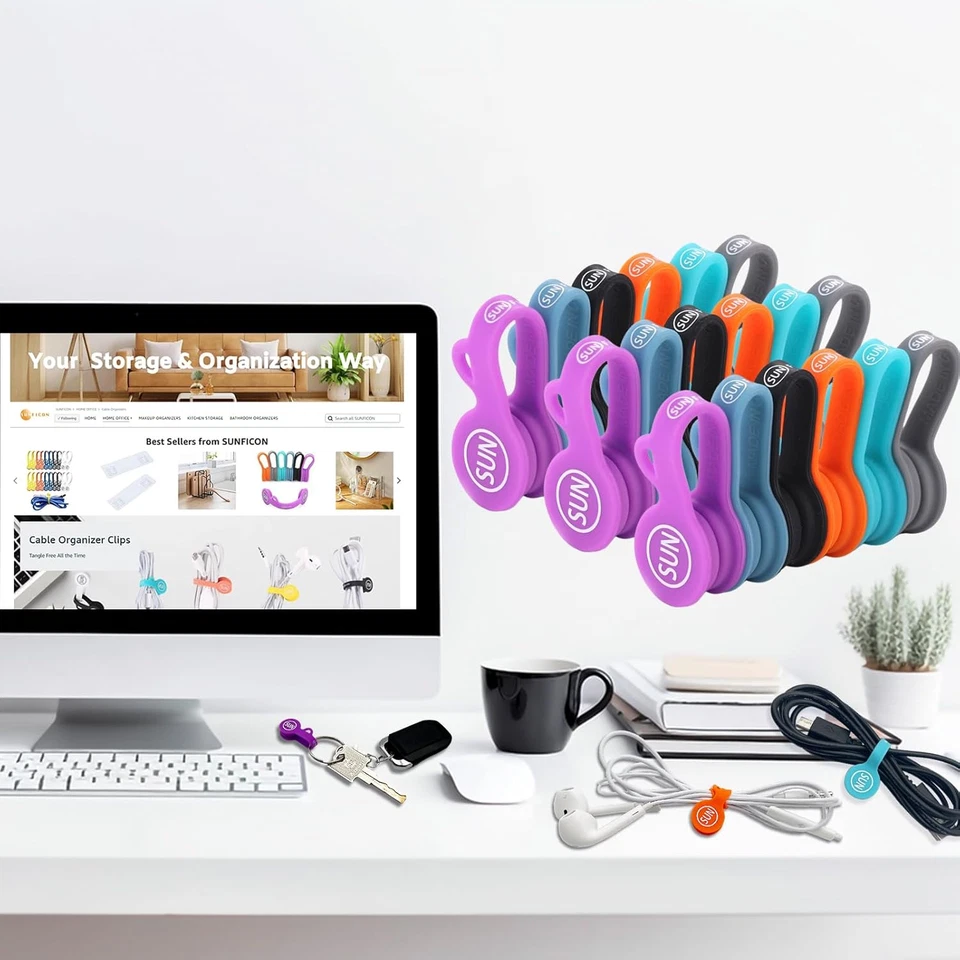 18 Pack Magnetic Cable Clips Cable Organizers Earbuds Cords Winder Bookmark Clip - Image 2 of 4