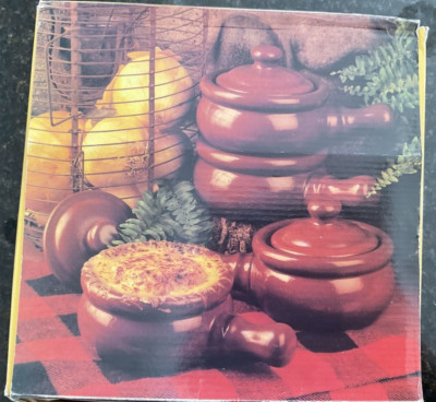 Vintage Covered Lodge Wood French Onion Soup Bowls with Handles - set of 4