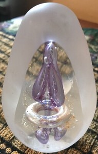 MURANO FROSTED BLOWN GLASS EGG SHAPED CONTROLLED BUBBLES ART Purple