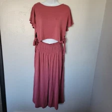 In Loom Two Piece Outfit Set Short Sleeve Crop Top High Waisted Wide Leg Pants S