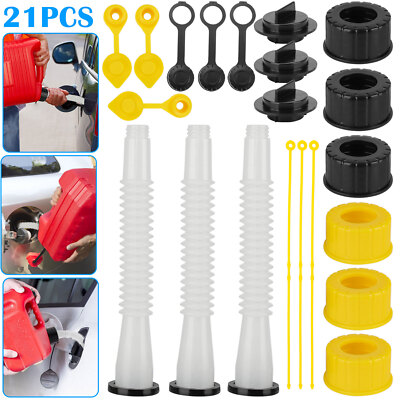 21PCS Gas Can Spout Replacement Kit Nozzle Vent Caps For Plastic Old Style Cans